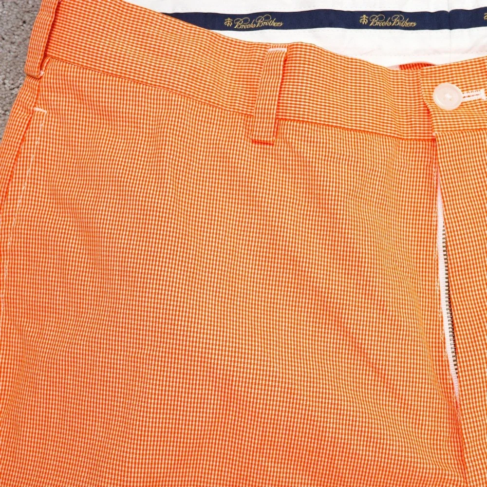 Brooks Brothers Hudson Pants‎ Men W34 L30 Orange Chinos Gingham Check Dress VTG